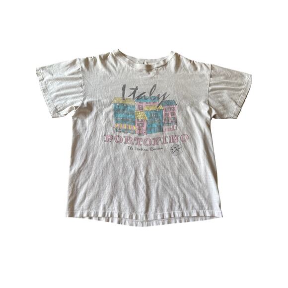 Vintage Portofino Italy USA Made Guess by Marciano Single Stitch White L T-shirt - Picture 1 of 8